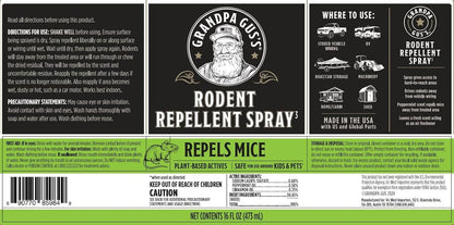 Grandpa Gus's Rodent Repellent Spray, Peppermint & Cinnamon Oil, Prevents Mouse/Rats from Nesting & Chewing on Wires, 16 fl oz (Pack of 1)