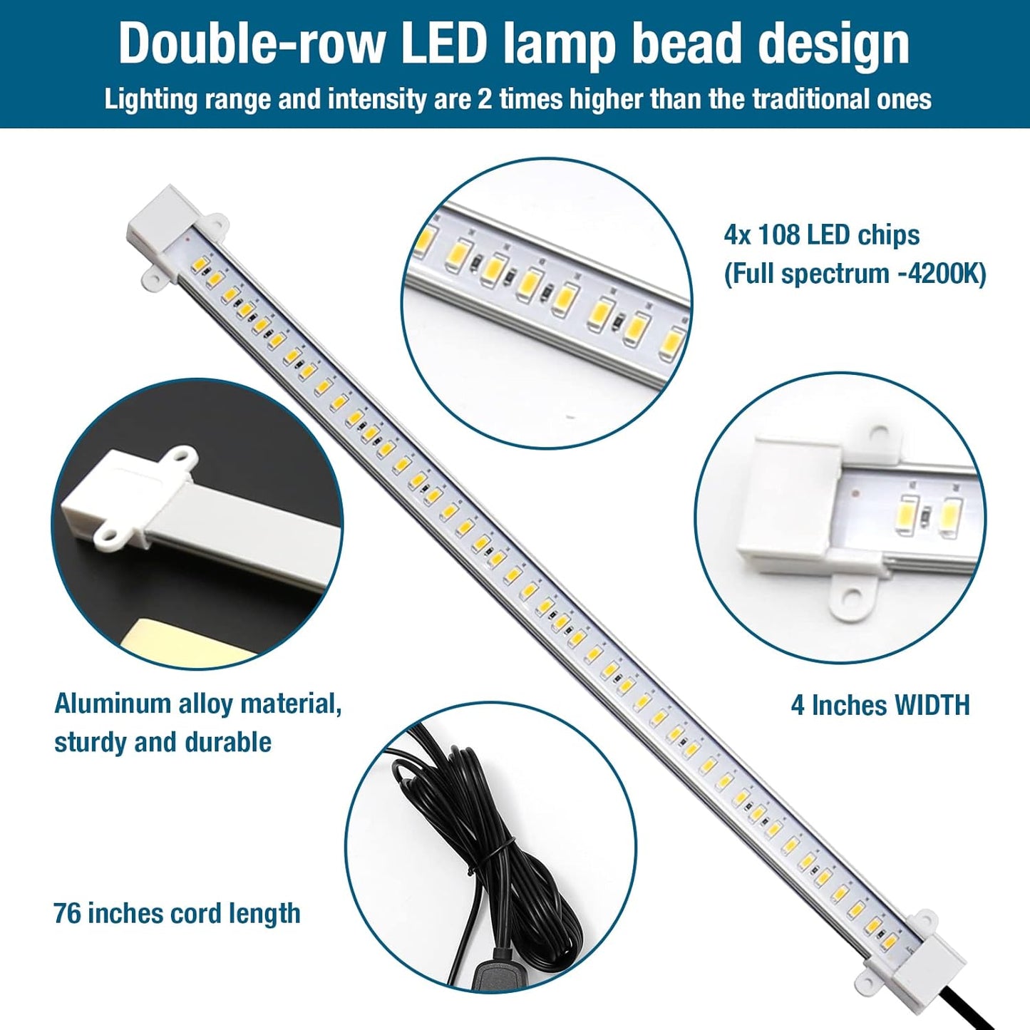 Full Spectrum Sunlight Growing Lamp Plants Grow Light Strips 4 Pack for Indoor Plants with Auto Timer 3/6/12H LED Grow Lights for Indoor Greenhouse Seedling, 16 Inches