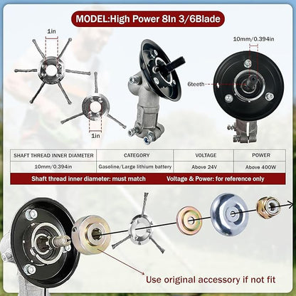 Steel Wire Grass Trimmer Head, Upgrade Bold 2.3 Times Steel Wire Weed Eater Head, for High-Power Lithium-Ion and Gasoline Weed Cutters, with Adapter, Wire Weed Trimmer Head（High Power 8In 6 Blade）