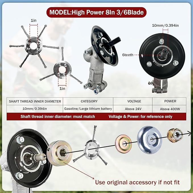 Steel Wire Grass Trimmer Head, Upgrade Bold 2.3 Times Steel Wire Weed Eater Head, for High-Power Lithium-Ion and Gasoline Weed Cutters, with Adapter, Wire Weed Trimmer Head（High Power 8In 3 Blade）