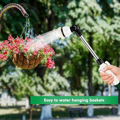 RESTMO Metal Watering Wand, Heavy Duty Garden Hose Wand with 180° Swivel Ratcheting Head, 16'' Hose Nozzle Sprayer with 7 Spray Patterns and Flow Control, for Water Hanging Baskets and Shrubs, White