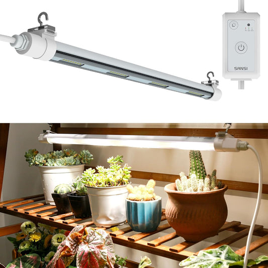 SANSI T8 Grow Lights for Indoor Plants, 2FT 4000K Full Spectrum, 25W (195W Equivalent) LED Grow Light Strips with 4-Level Dimmable, Auto On Off 4 8 12 Hrs Timer, IP54 Waterproof for Seed Starting