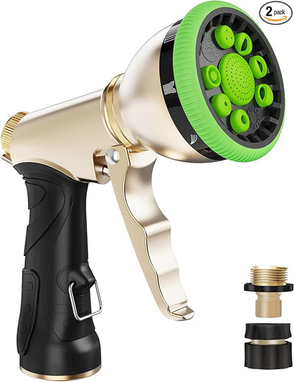 RAINPOINT Garden Hose Nozzle, Heavy Duty Metal Water Hose Sprayer Nozzle with 9 Adjustable Spray Patterns, High Pressure Hand Sprayer for Watering Plants, Lawns, Car and Pet Washing (2Pack, Green)