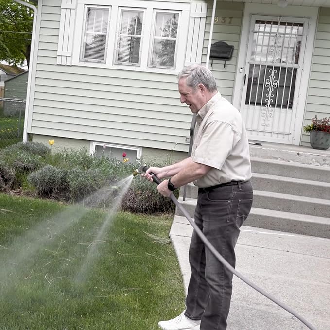 YOTOO Heavy Duty Hybrid Garden Water Hose 5/8-Inch by 100-Feet 150 PSI Kink Resistant, Flexible with Swivel Grip Handle and 3/4" GHT Solid Brass Fittings, Gray