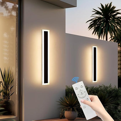 Upgrade Widened 2 Pack Modern Outdoor Wall Light Fixtures, 39.3inch Dimmable LED Wall Sconce 3000K-6000K, IP65 Waterproof, Long Linear Wall Lamps Lighting for Porch, Patio, Garage with Remote Control