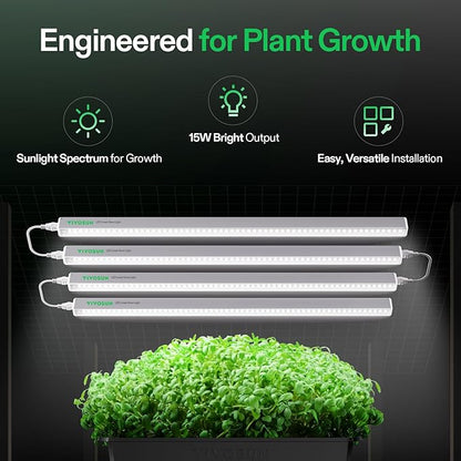 VIVOSUN 2ft Grow Lights for Indoor Plants Full Spectrum, LED Plant Lights 60W(4 X 15W), T5 Grow Light Strip for Seed Starting, Greenhouse, Hydroponics, SGS Compatible, Linkable, 5000K, 4-Pack