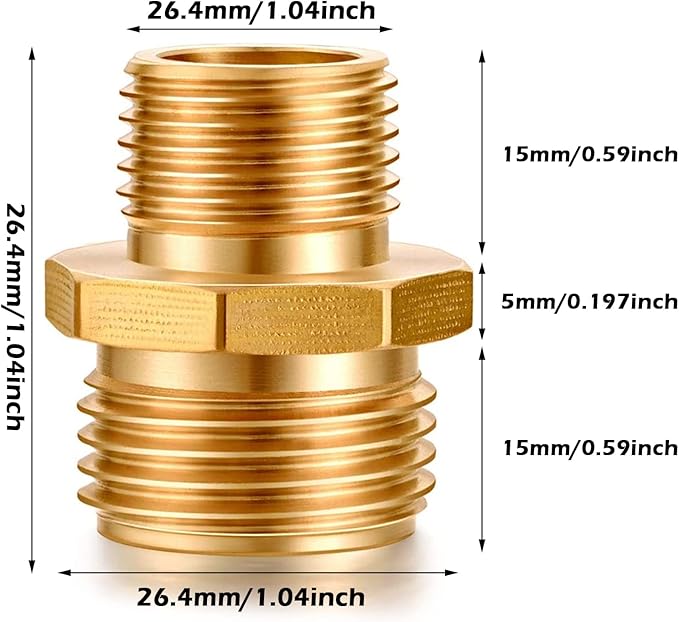 Solid Brass Garden Hose Adapters Bathroom Shower Hose Adapters Connectors Adapter,GHT To NPT Adapter Pipe Fitting Connect (3/4" GHT Male to 1/2" NPT Male)