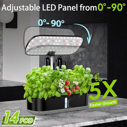 Hydroponics Growing System 14 Pods, Indoor Herb Garden with LED Grow Light, 5L Water Tank, Hydroponic Grow Kit with 3 Auto-Timers, Rotatable Light Panel, Gardening Kit Gifts