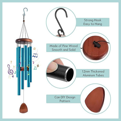 Large Aluminium Wind Chimes 37" Inches to Create a Zen Atmosphere Suitable for Outdoor, Garden, Patio Decoration, Classic Wind Chimes Suitable as A Gift for Unisex (Blue)