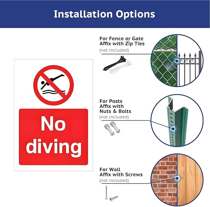 No Diving Allowed Tinplate Pool Sign - Splash-Proof Outdoor Metal Decor for Backyard Safety & Pool Rules