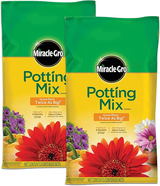 Miracle-Gro Potting Mix, For Container Plants, Flowers, Vegetables, Shrubs, Annuals, Perennials, Feeds up to 6 Months, 8 qt., 2-Pack