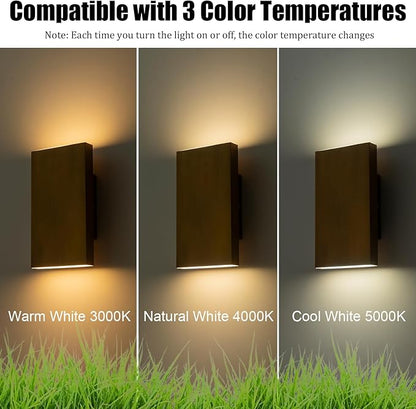 Handmade Gold Up and Down Outdoor Wall Lights 10" LED Patio Wall Light Fixture Rectangle Exterior Lighting Fixtures for House, Porch Entryway Front Door Patio Garage (10W, 3000K/4500K/6000K)