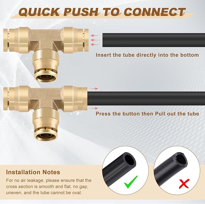 1/2" Quick Push to Connect Fittings Brass Union Tee Shaped Joint DOT Approved 1/2 Inch OD 3 Way Tube Air Line Adapter Air Spring Suspension Kit for Car Truck Trailers and Air Brake System 5pcs