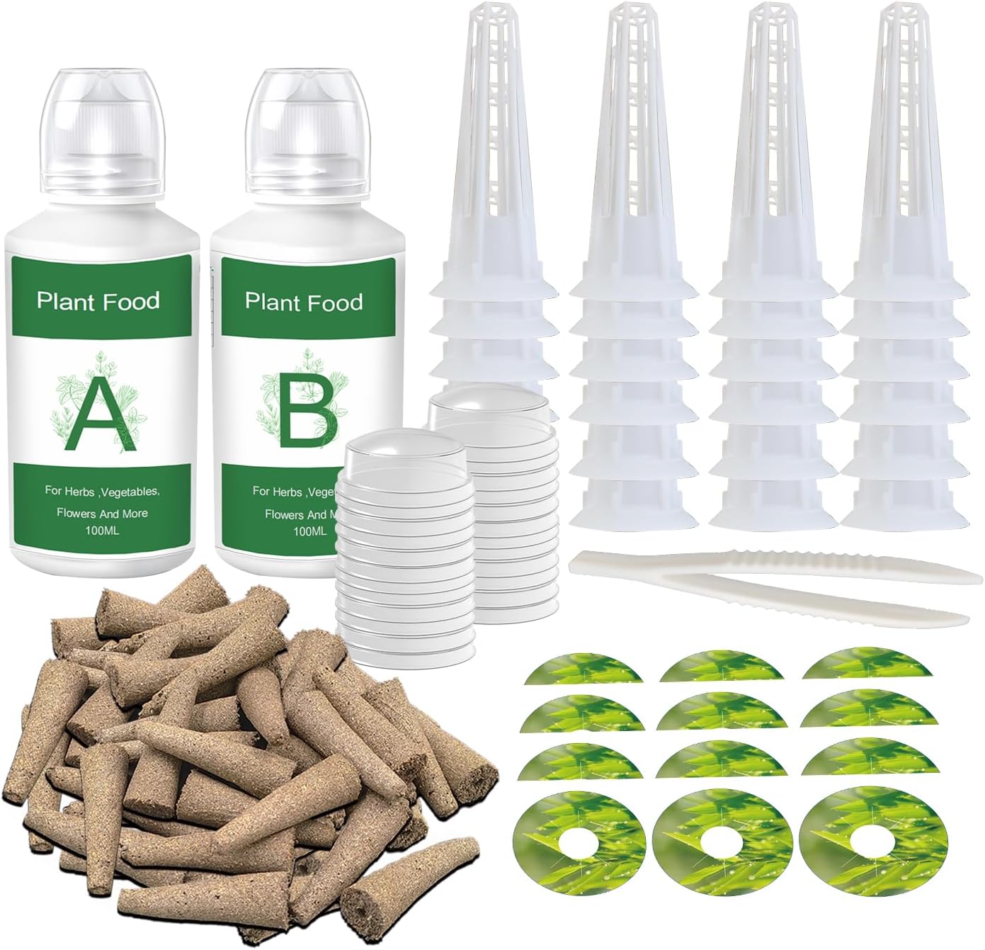 Seed Pod Kit for AeroGarden Growing System，Hydroponics Supplies with 25 Grow Sponges, 25 Grow Baskets, 25 Grow Domes, A&B Solid Nutrient Plant Food, 25 Labels and 1 Tweezer