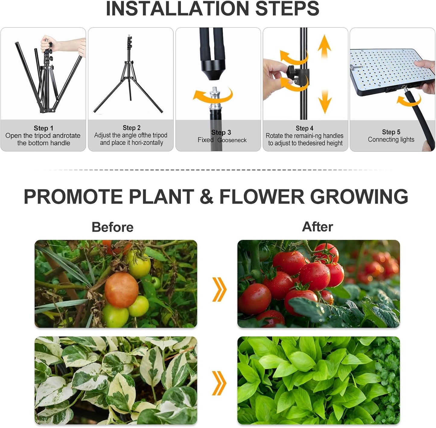 Grow Light with Stand, Orchbloom Grow Lights for Indoor Plants 100W, Natural Sunlight Full Spectrum Plant Growing Lamps for Houseplants & Bonsai Tree, 4/8/12 Hr Timer Plant Light Auto On/Off Everyday