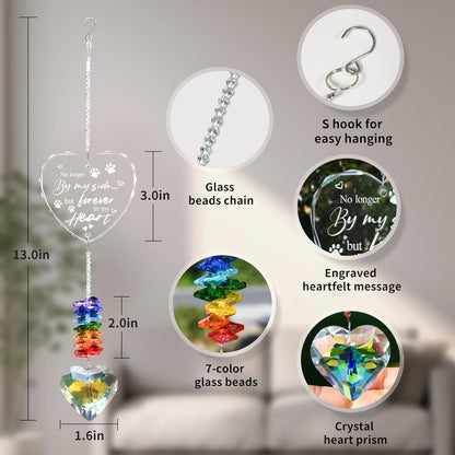 Pet Memorial Crystal Suncatcher Gifts for Loss of Dog/Cat, Window Hanging Crystal Heart Prism Sun Catcher Rainbow Maker Pendant