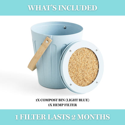 Martha Stewart Indoor Compost Bin | Countertop Composting Bucket for Kitchen | .7 Gallon Capacity | Includes Filter | Plant Based Materials | Light Blue
