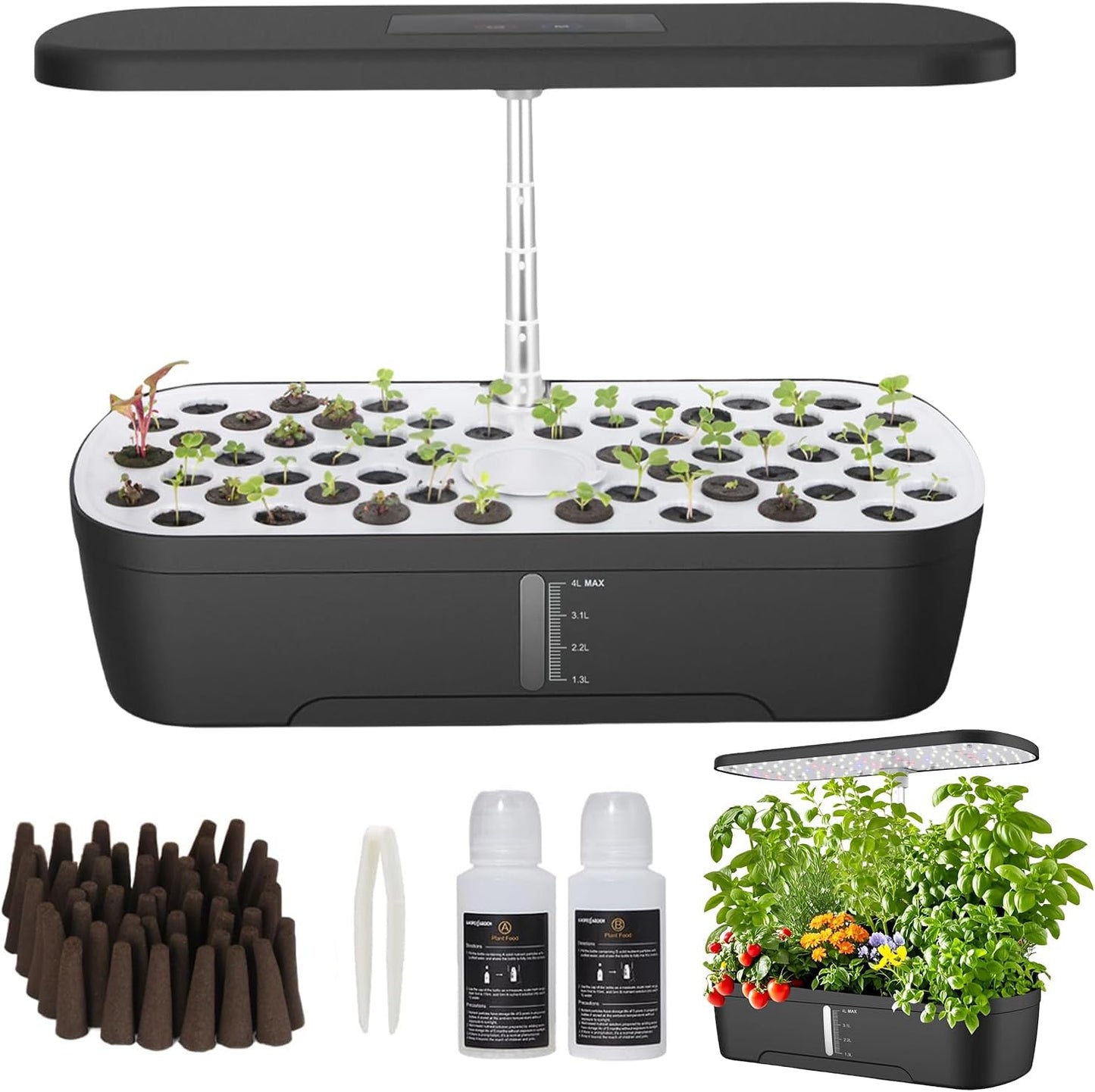 52 Pods Hydroponics Growing System Kit, Indoor Herb Garden with Smart LED Grow Light, Large Capacity Water Tank, Adjustable Height, Auto Timer & Quiet Pump for Home Kitchen Office Indoor Gardening