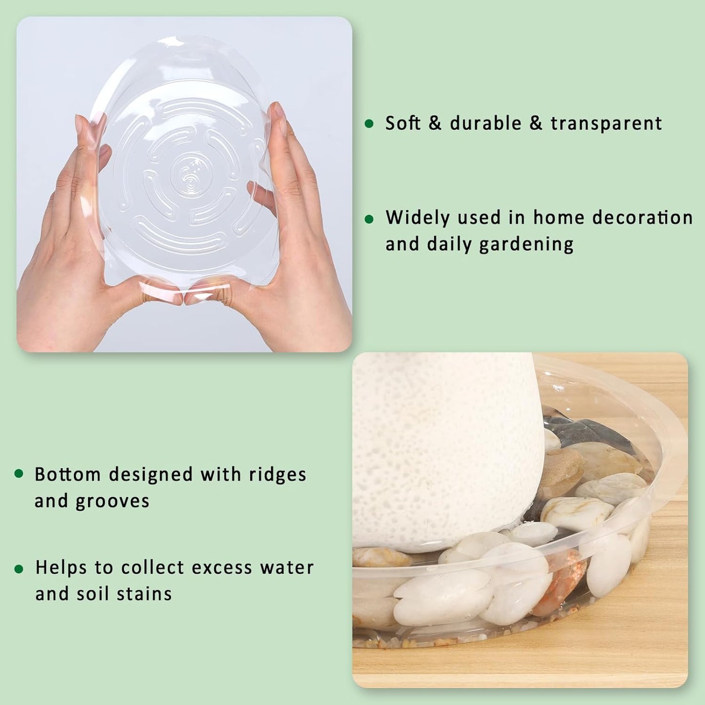 JERIA 40 Pack Clear Plant Saucers（6 Inch、8Inch、10 Inch、12 Inch）,Plastic Flower Pot Trays,Round Durable Plant Drip Trays for Indoor and Outdoor