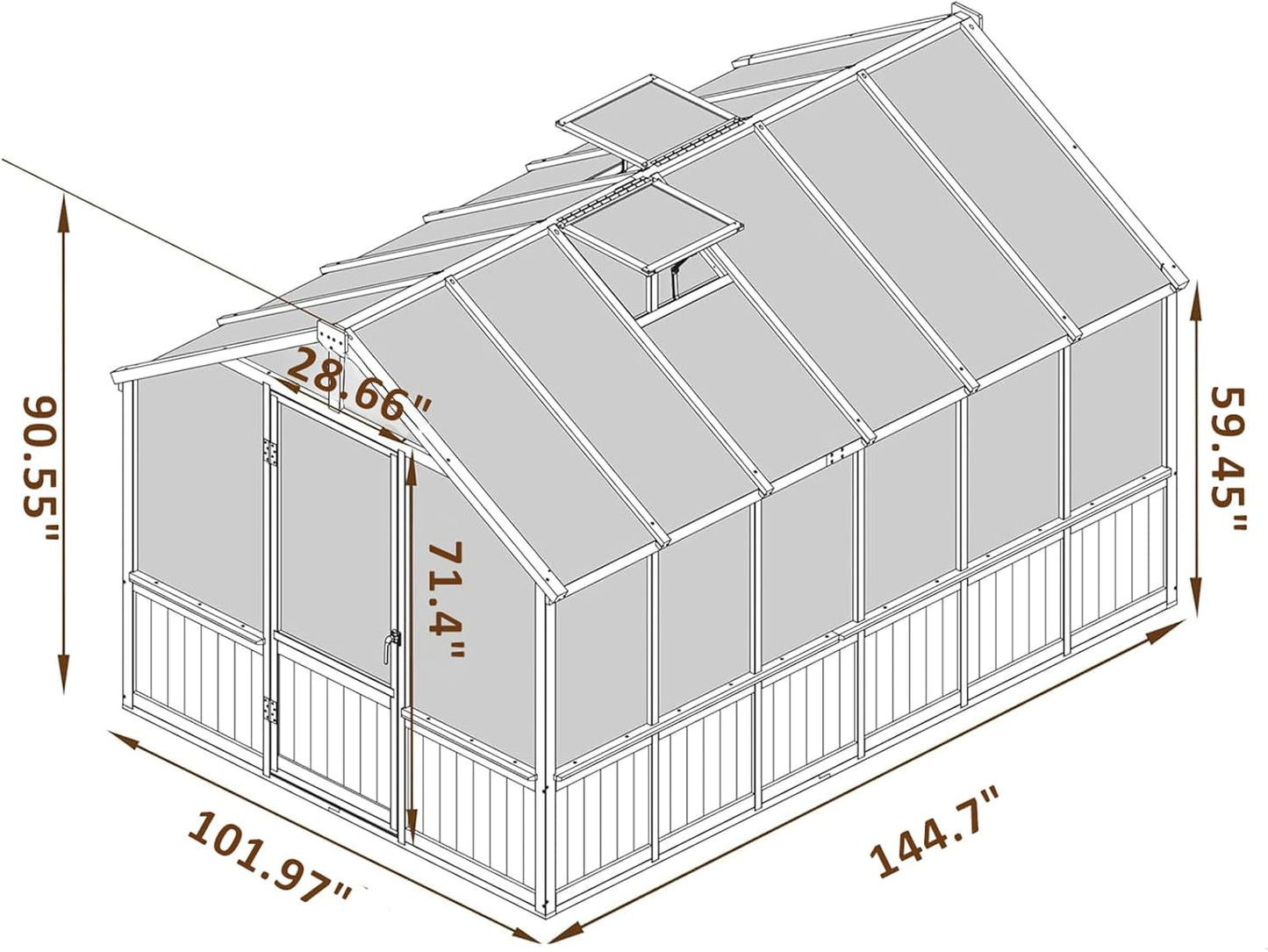 Greenhouse for Outdoor, 6x8ft-8x12ft Wooden WAK-in Greenhouse Kitwith 6MM Thick Polycarbonate Panel, Lockable Door & Adjustable Roof Vent ，Backyard Garden ﻿ (Light Mocha Brown, 8*12FT)