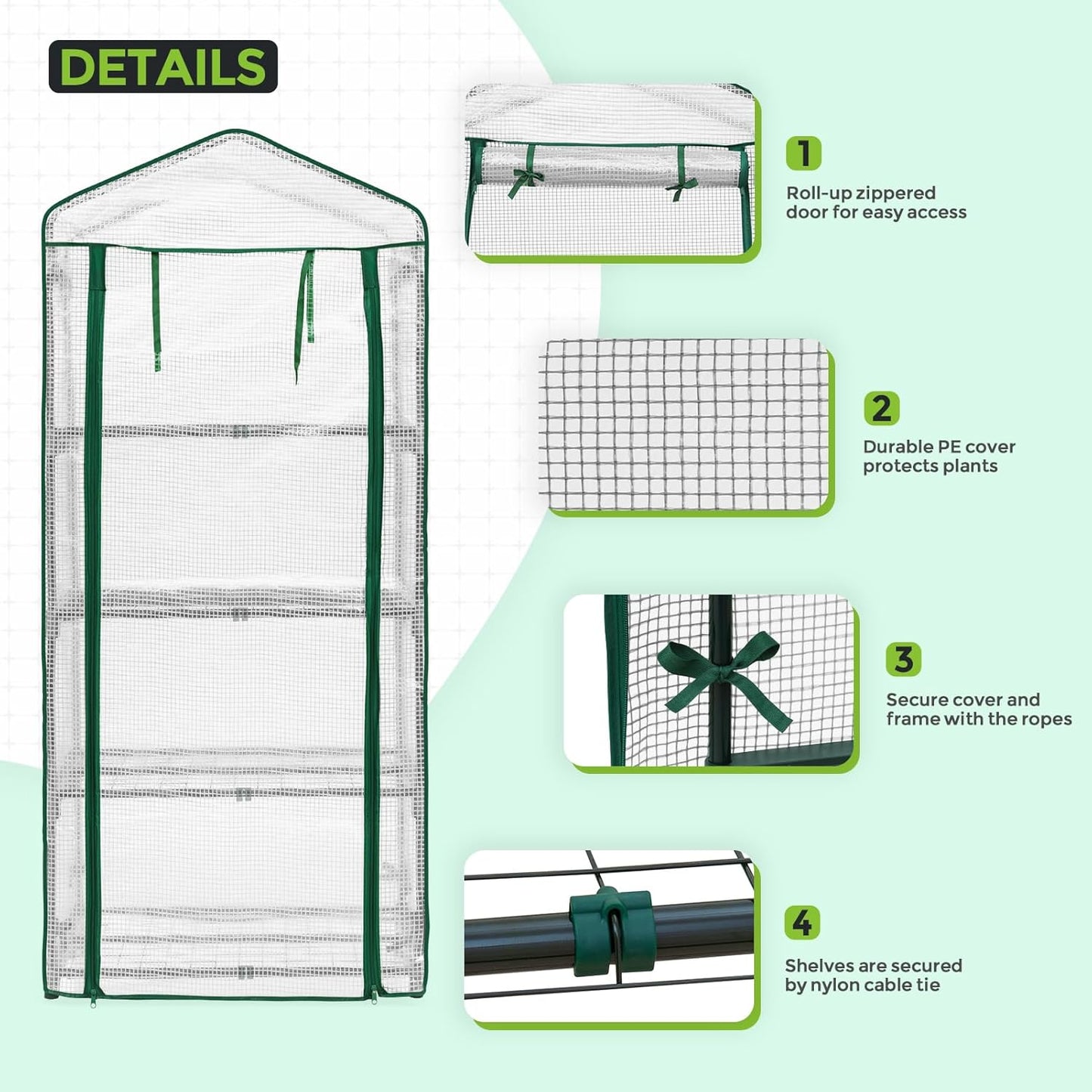 EAGLE PEAK 4-Tier Mini Greenhouse Portable Green House with Shelves & Weather-Resistant PE Cover, Small Greenhouse for Seedlings & Gardening Gifts, 27x19x64 in, Clear/White