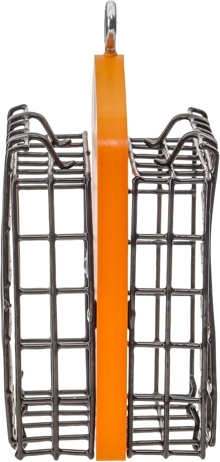 Birds Choice Suet Cage Feeder, Holds 2 Suet Cakes | Hanging Bird Suet Feeder for Woodpeckers, Jays, Nuthatches | Vinyl Coated Grids | Sturdy for Garden, Backyard, Outdoor | Orange, 5" L x 4" W x 8" H