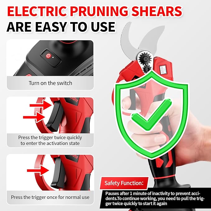 Electric Pruning Shears, 1.4" Cutting Diameter Electric Pruner with LCD Display＆2Pcs 2.0Ah Rechargeable Battery, Brushless Motor Cordless Pruning Shears for Tree Trimming Branch Cutter