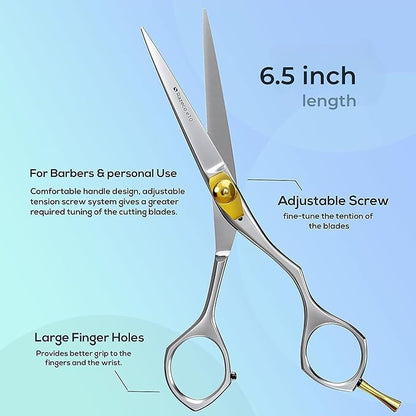 Suvorna Hair Cutting Scissors for Professionals, Barbers - Hair Shears for Cutting, Trimming, Grooming, Precision - Extremely Sharp Razor Edge - Made With 6.5" Japanese Stainless Steel for Men, Women.