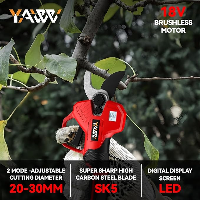 Electric Pruning Shears for Milwaukee M18 Battery, Portable Cordless Pruning Shears with LCD Display＆SK5 Blades, Adjustable Cutting Diameter 0.8-1.2 Inch for Gardening Tree Pruning(NO Battery)