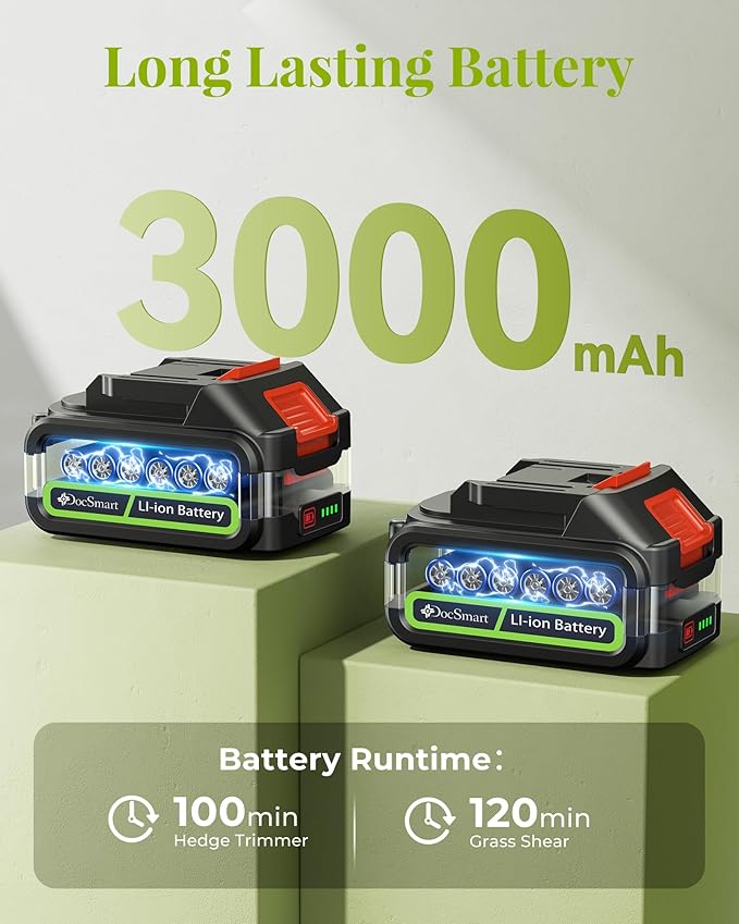 Hedge Trimmer Cordless with Battery, 2-in-1 Electric Handheld Grass Shear Cutter with 2 Pack Rechargeable Battery, Mini Bush Trimmer Kit for Garden Yard Lawn Pruning, Green