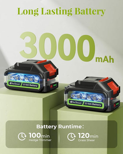 Hedge Trimmer Cordless with Battery, 2-in-1 Electric Handheld Grass Shear Cutter with 2 Pack Rechargeable Battery, Mini Bush Trimmer Kit for Garden Yard Lawn Pruning, Green