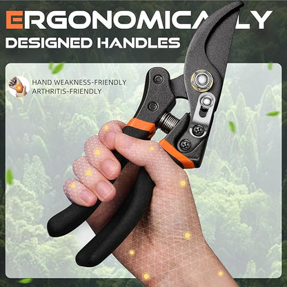 Pruning Shears for Gardening, 8.5" Professional Bypass Garden Scissors & Hedge Clippers for Branch, Plant Trimming, Heavy Duty Hand Pruner【Titanium Blade】【Arthritis Friendly】【Ergonomic Handle】