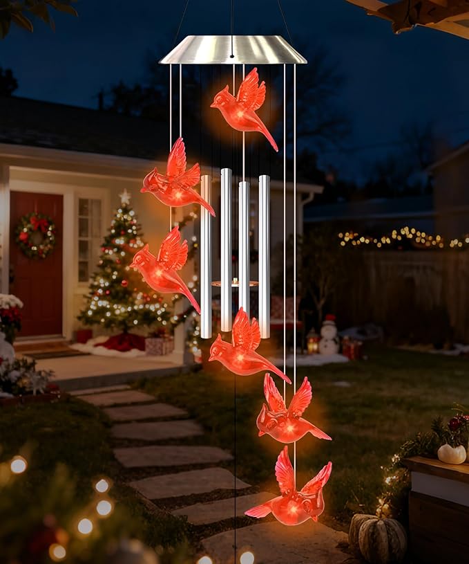Nacome Wind Chimes for Outside: Memorial Color Changing Bell for Garden Yard Party Window Decor - Birthday Gifts for Mom Mother Grandma Women(Cardinal)
