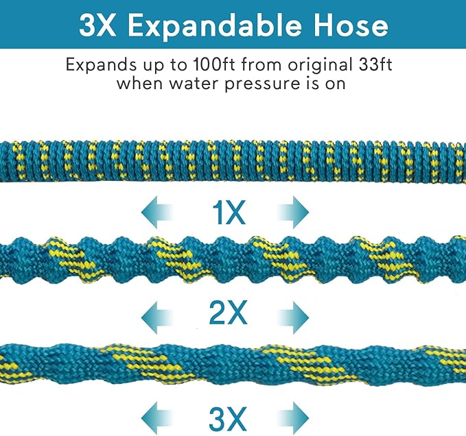 100 FT Expandable Garden Hose - 2025 New Flexible Water Hose 100ft with Solid Brass Connectors, Extra Strength Fabric and Durable Triple Layer Latex Core, Ultra Lightweight, Kink Free, Tangle Free