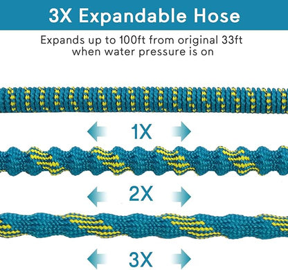 100 FT Expandable Garden Hose - 2025 New Flexible Water Hose 100ft with Solid Brass Connectors, Extra Strength Fabric and Durable Triple Layer Latex Core, Ultra Lightweight, Kink Free, Tangle Free
