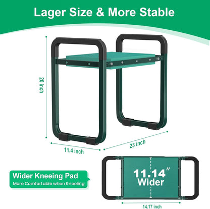 TomCare Garden Kneeler and Seat 11.14” Wider Larger Soft Kneeling Pad Garden Bench with 2 Large Tools Pouches Heavy Duty Foldable Garden Stool Gardening Gifts for Women Men Gardeners Seniors,Green