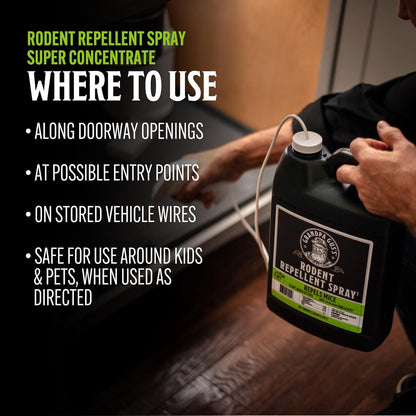 Grandpa Gus's Rodent Repellent Bundle: 1 Gallon Ready-to-Use Spray with Sprayer and 4 oz Super Concentrate (Makes 1 Gallon) for Natural and Effective Rodent Defense in Home and Garage
