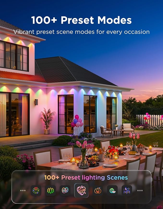 Govee Permanent Outdoor Lights Prism, 200ft with 72 Triple-Color Lighting Heads, 100+ Scene Modes, Up to 60lm for Outdoor Decor, IP68 Waterproof, Works with Alexa, Google Assistant & Matter, White