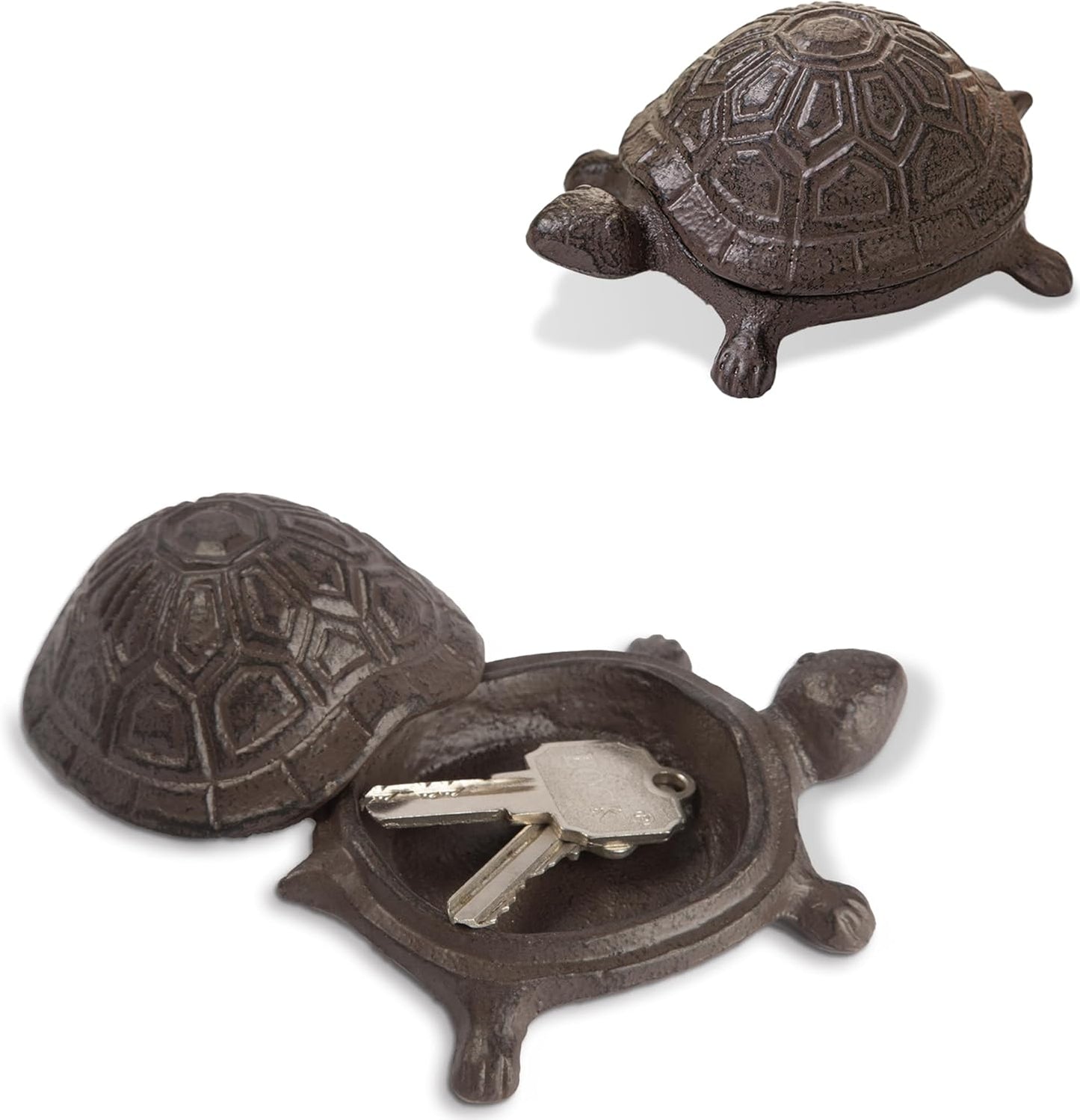Spare Key Hiders Outside Cast Iron Turtle Hidden Key Holder for Outdoor, Yard, Patio Hide A Key and Decoration Garden, Brown