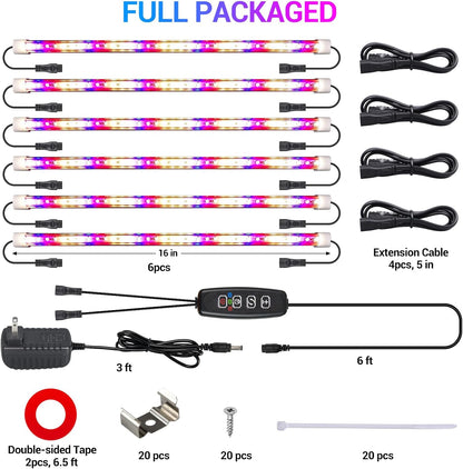 LED Grow Lights Strips for Indoor Plants, 3 Working Modes & 10 Dimmable Levels Plant Lights with Auto Cycle Timer 3/9/12Hrs, 36W Full Spectrum DIY Growing Lamps for Seedings Hydroponics, 6 Strips