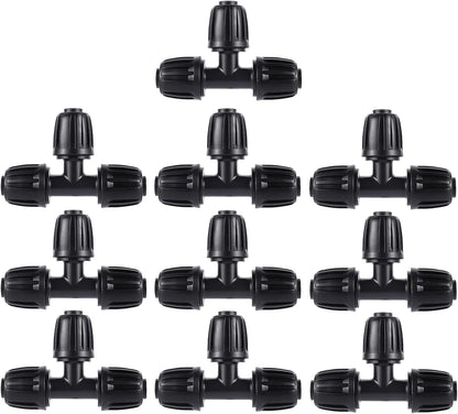 1/2 inch Irrigation Fittings Tee Connectors For (1/2" ID x0.6-0.63" OD) 16mm Drip Tubing Barbed Connectors-10 Pcs/pack