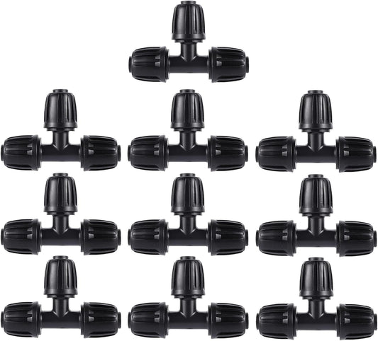 1/2 inch Irrigation Fittings Tee Connectors For (1/2" ID x0.6-0.63" OD) 16mm Drip Tubing Barbed Connectors-10 Pcs/pack