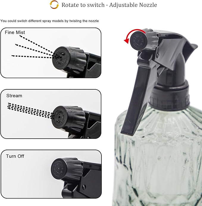 OFFIDIX Fine Mist Plant Mister,Handheld Pressure Glass Spray Bottles,0.43L/15.17oz Watering Can with Adjustable Nozzle for Outdoor Indoor Gardening and Cleaning Work(Light Green)