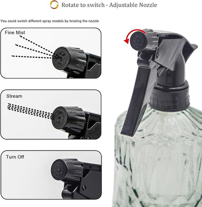 OFFIDIX Fine Mist Plant Mister,Handheld Pressure Glass Spray Bottles,0.43L/15.17oz Watering Can with Adjustable Nozzle for Outdoor Indoor Gardening and Cleaning Work(Light Green)