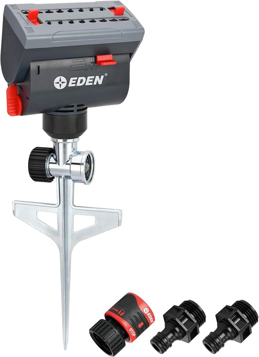 Eden 94145 4-Way Adjustable Mini Turbo Oscillating Sprinkler with Step Spike Gear Drive, Heavy Duty, Gardening Watering System, Lawn & Garden, Coverage up to 4069sq.ft