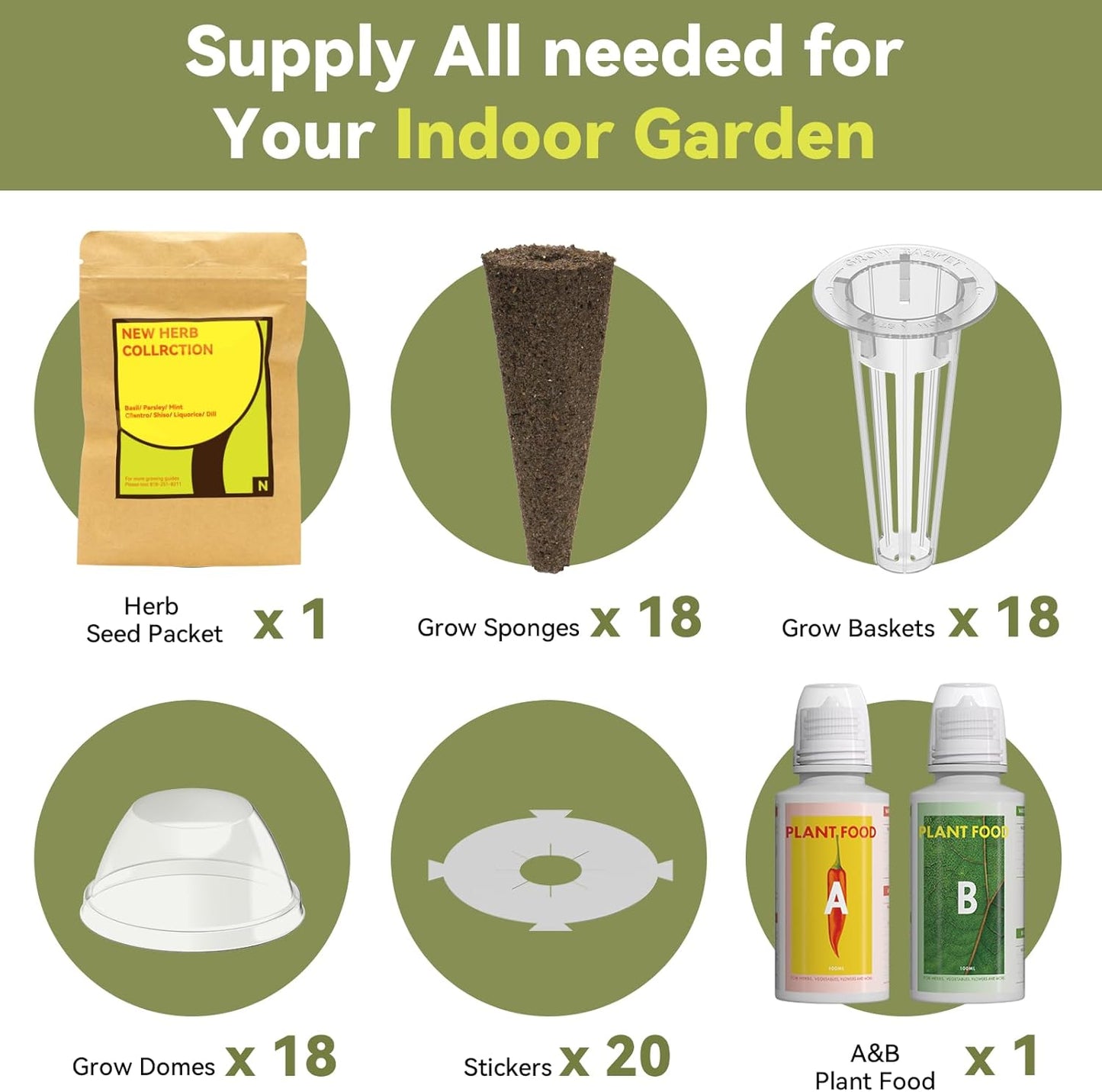 LYKOCLEAN Herb Seed Pods for Ahopegarden, iDOO MUFGA Hydroponics Growing System Indoor Gardening, 400+ Seeds, Basil, Cilantro, Dill, Parsley, Mint, Shiso, Liquorice(18-Pods)