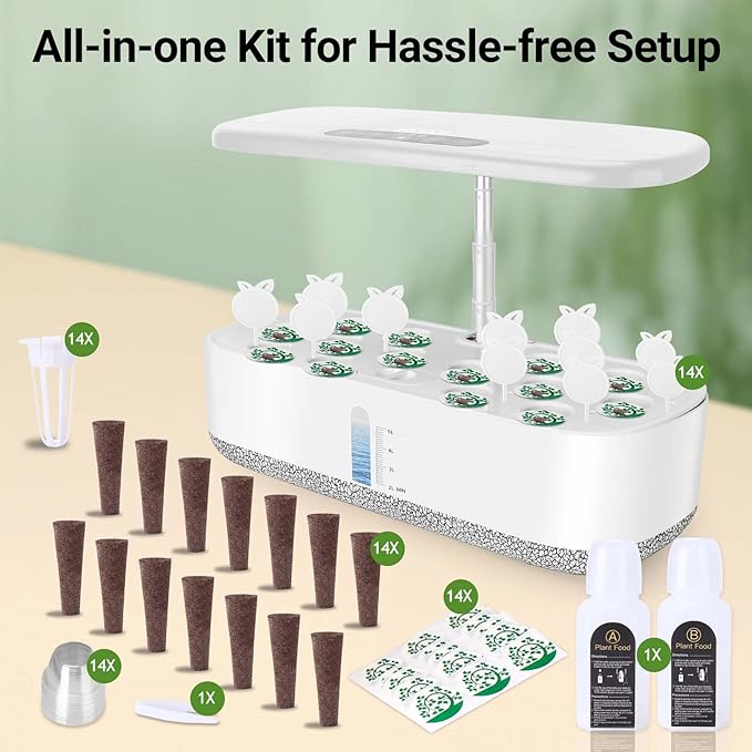 Large Hydroponics Growing System 14 Pods, Indoor Herb Garden with LED Grow Light, 5L Water Tank, Hydroponic Grow Kit with 3 Auto-Timers, Rotatable Light Panel and Child Lock for Home School Gardening