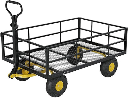 Metal Wagon - 1200lbs Garden Cart with 10" Multi-Terrain Tires, 4 Removable Mesh Sides & 180° Swivel Handle, Yard Wagon Cart for Lawn, Yard, Patio Gardening