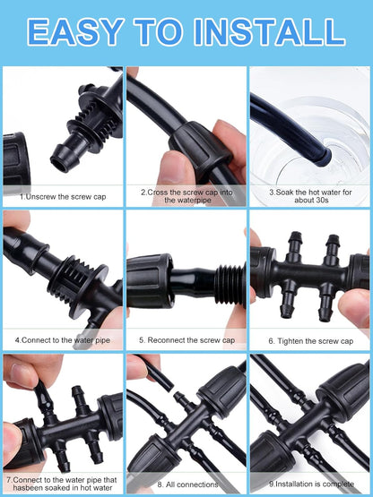 Kalolary 20PCS Barbed Tee 1/2" to 1/4" Drip Irrigation Fittings, Anti-Drop Barbed Hose Parts Connectors for 12mm/16mm to 4mm/7mm Drip Systems 6 Way Adapter（Black）
