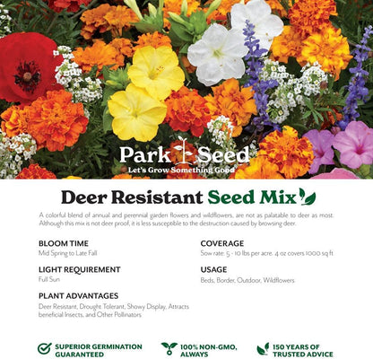 Park Seed Grow Your Own Vibrant Annual and Perennial Wildflower Garden Seed Mixture, Easy to Grow Varieties for Pollinators and Spring Gardens - Deer Resistant Mix, 25 lbs